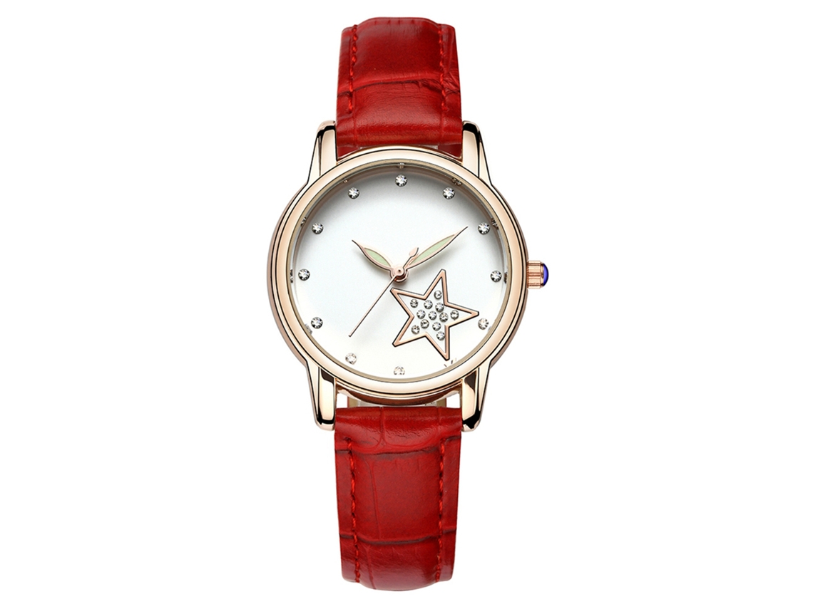 Relógio de Moda Feminino de Couro com Mostrador Redondo Elegante para Ocasiões Formais (vermelho)