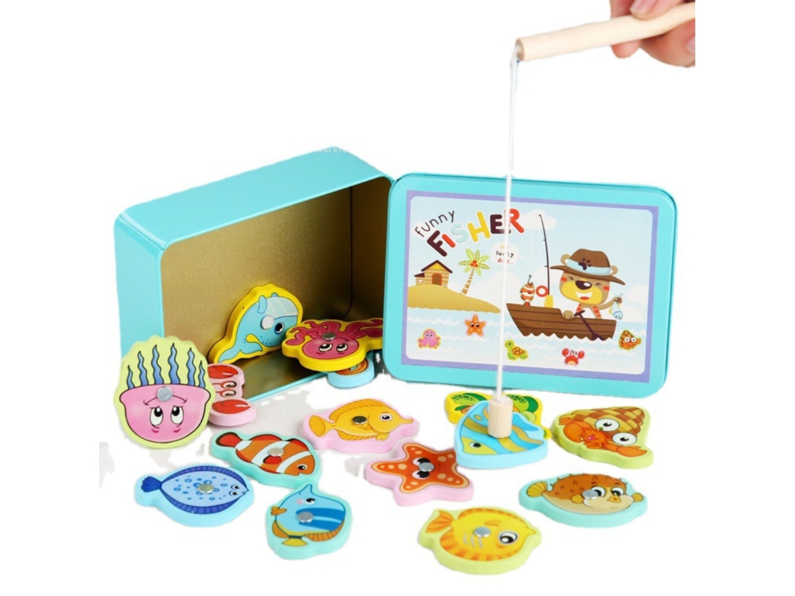 Primerox jogo de Pesca Magnética Infantil de Madeira Leve com Cores Vibrantes Brinquedo Fácil de Pegar