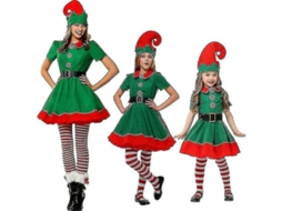 Traje De Elfo De Natal Para Família Adultos E Crianças Conjunto Com Chapéu Roupa Cinto Meias Festa Carnaval Mulheres