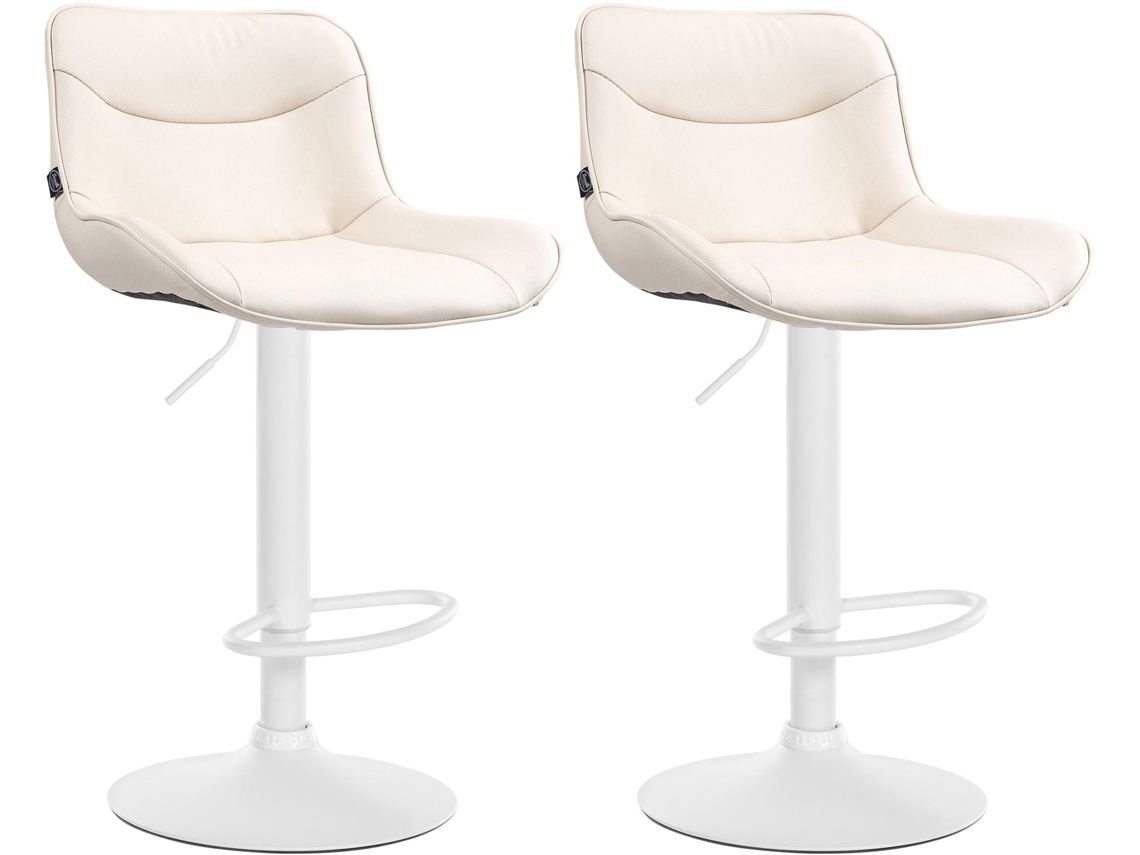 Conjunto de 2 banquetas de bar X1 com costura decorativa em PVC creme, base de metal branco em formato de trombeta 10_0004457
