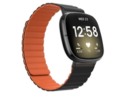 Pulseira Magnética De Silicone, Compatível Com Fitbit Versa 4/ Sense 2, Preta E Laranja, Acabamento Moderno