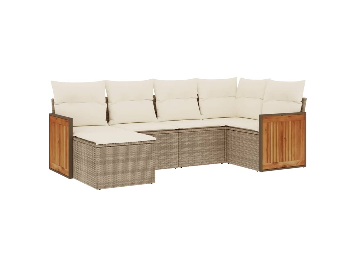 Conjunto de 6 Sofás P/ Jardim com Almofadões Vime Pe Bege MAISON EXCLUSIVE (80x200 cm)