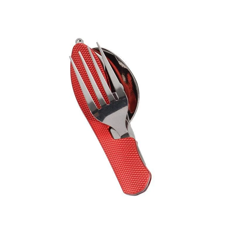 Conjunto de Jantar Dobrável 4 em 1 em Aço Inoxidável para Camping, Conjunto de Jantar de Bolso MDUG (vermelho)