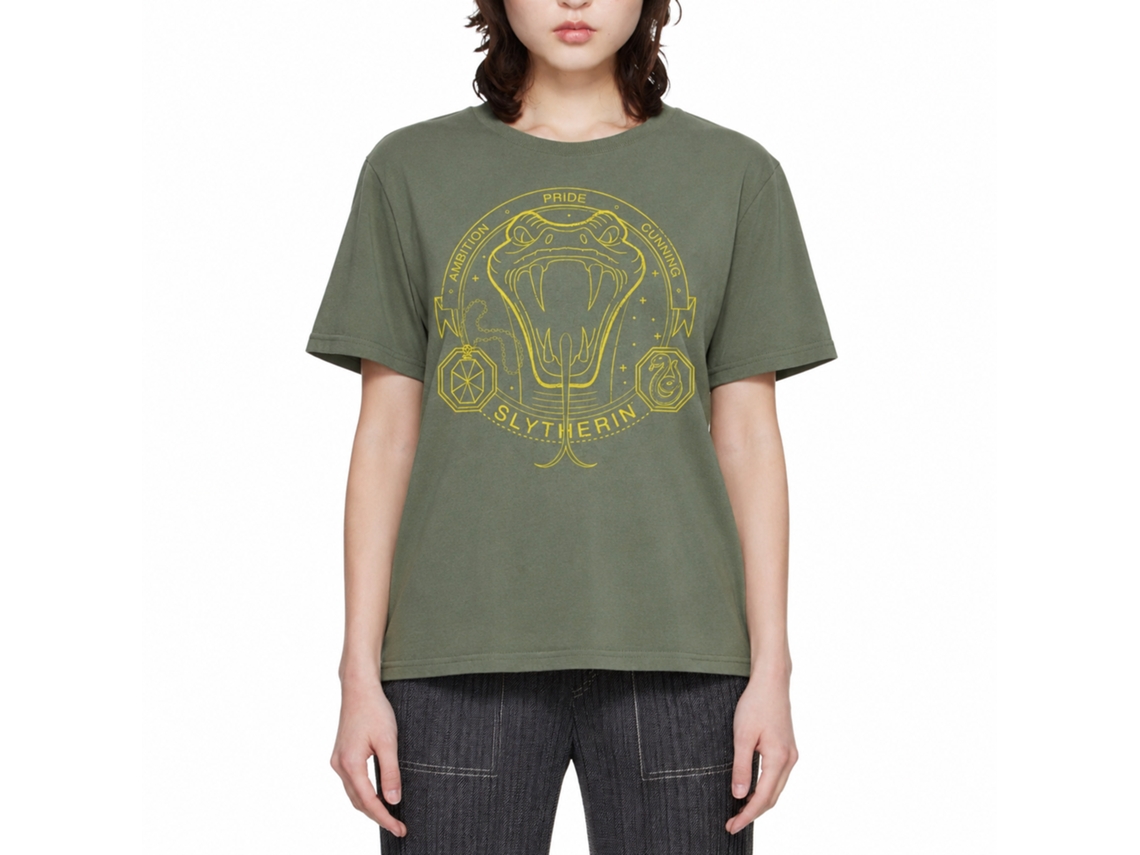 Rockinstone Harry Potter Minimalist Mascot Slytherin Outline Military Green T-shirt Size:m