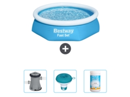 Piscina Inflável Redonda BESTWAY Fast Set 244 X 61 Cm Azul Incluída Bombear Flutuador de Cloro Cloro