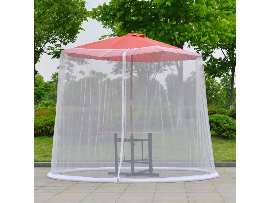 Mosquiteiro para Guarda-sol, Mosquiteiro para Área Externa com Porta com Zíper para Guarda-sóis de 230-300 cm, Mosquiteiro para Guarda-sol de Jardim, Zeuxo (Branco)