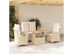 Vidaxl 4 Pcs Conjunto De Jantar P/ Jardim C/ Almofadões Vime Pe Bege
