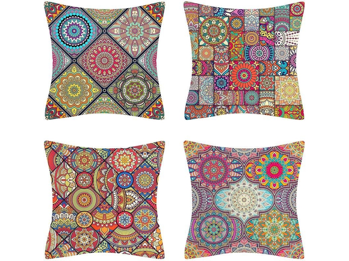 Capinha de Almofada Decorativa Mandala 45x45 cm em Algodão e Linho Bohemia | S/MARCA