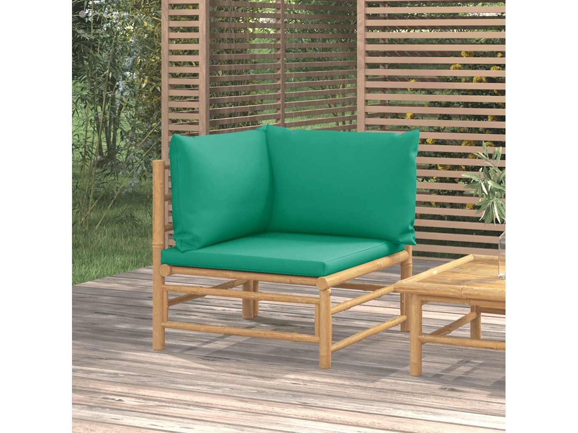 Vidaxl Sofá De Canto De Jardim Bambu Com Almofadões Verdes