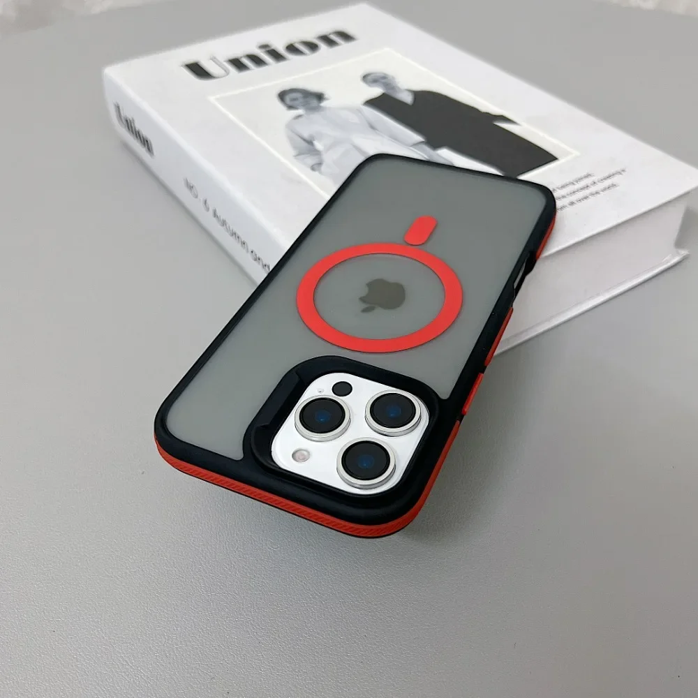 (iphone 15 Pro Max, Vermelho) Capa Protetora Fosca Translúcida À Prova De Choque Para Iphone, Compatível Com Carregamento Sem Fio Magsafe.