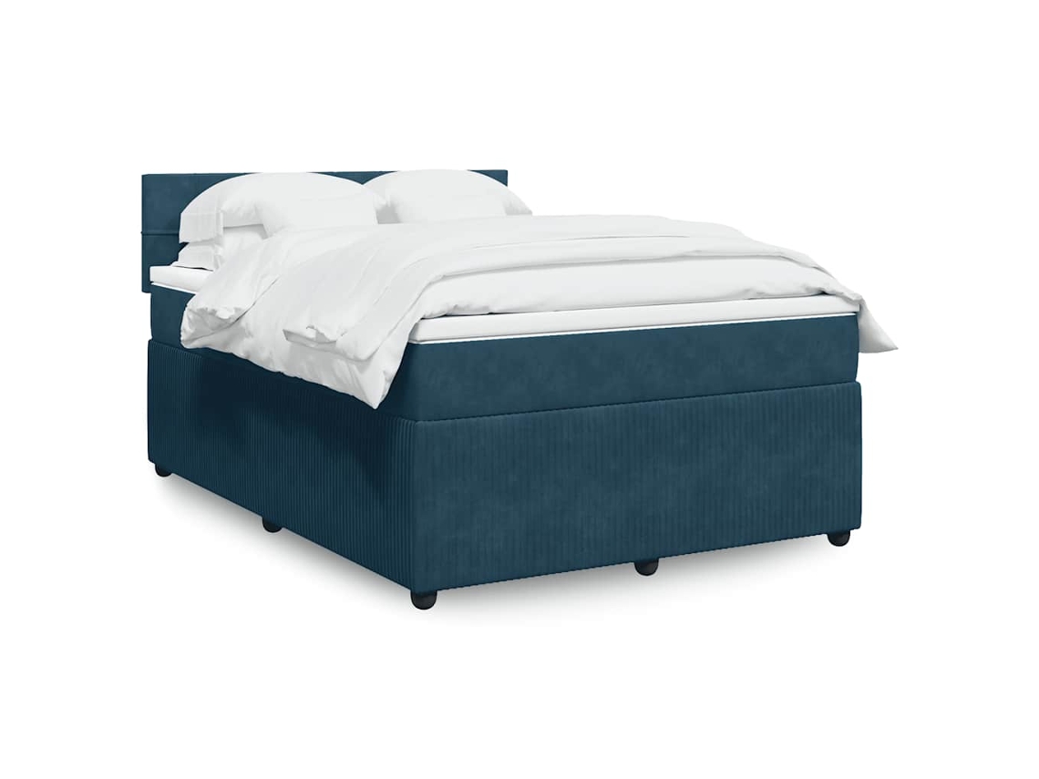 Vidaxl Cama Com Molas/colchão 140x200 Cm Veludo Azul