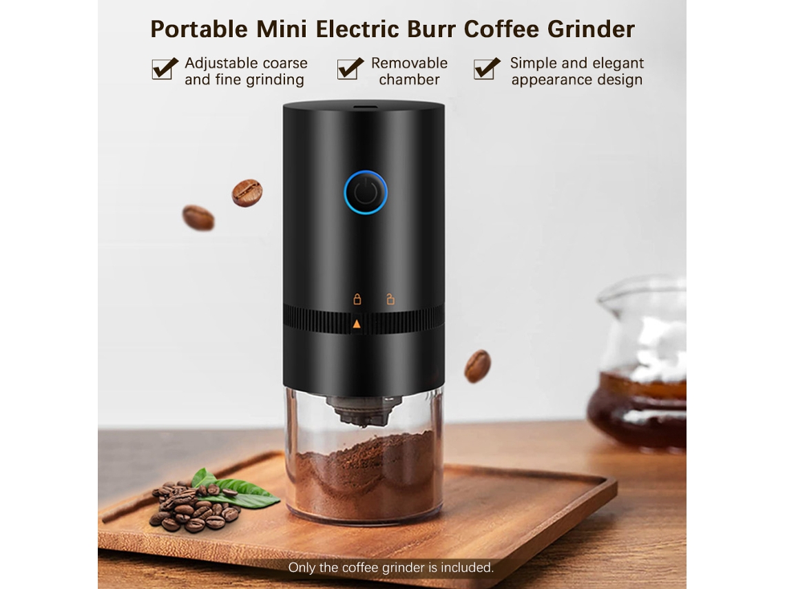 Moinho de café elétrico burr portátil, mini, ajustável, para casa, viagem, escritório | S/MARCA