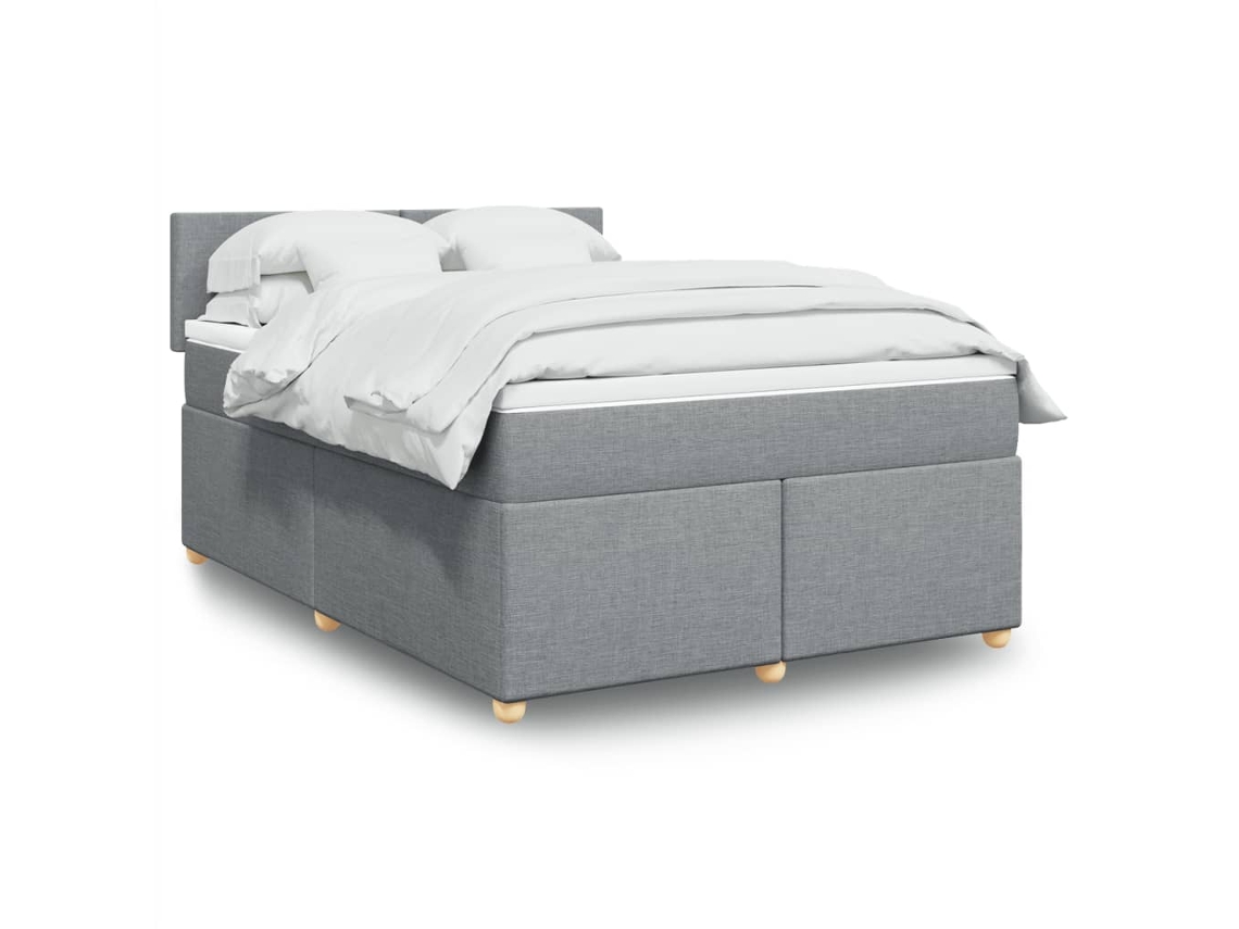 Cama Com Molas/colchão 140x190 Cm Tecido Cinzento-claro
