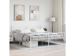 Cama De Casal | Camas Para Quarto | Estrutura De Cama Com Cabeceira E Pés 183x213 Cm Metal Branco