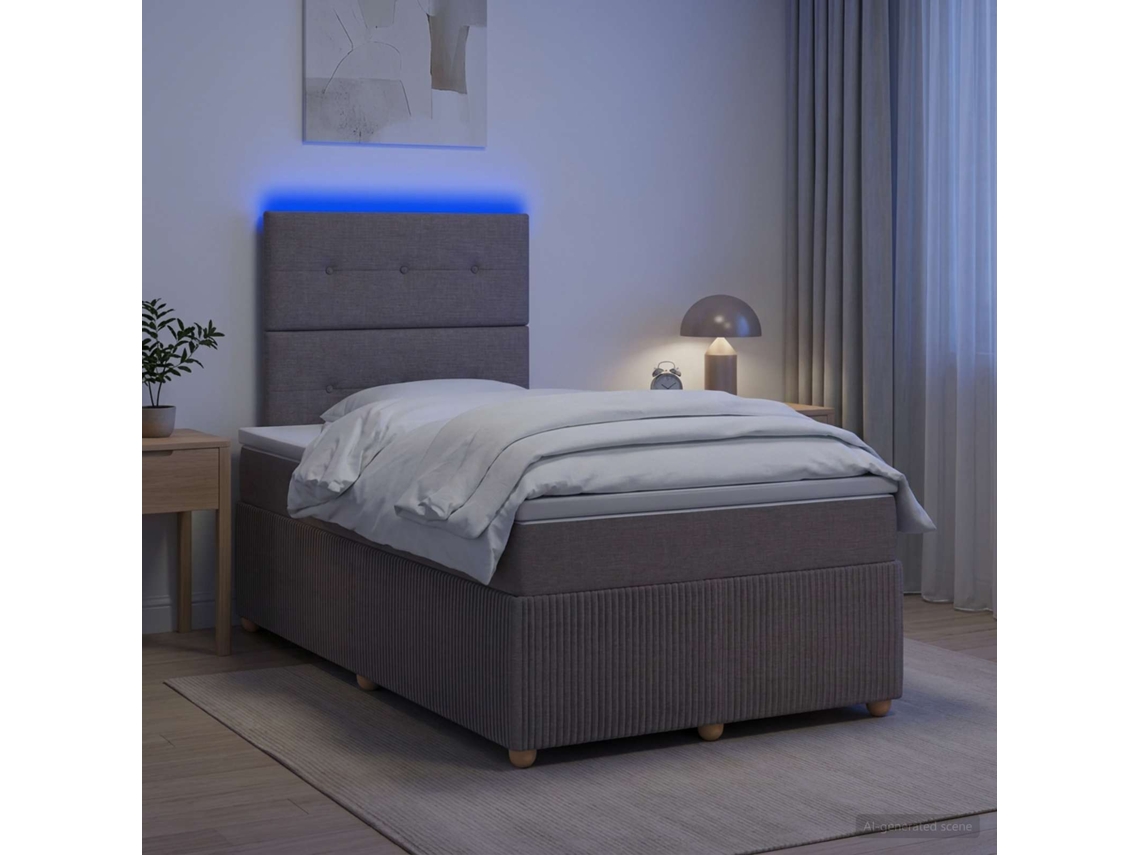 Vidaxl Cama Box Com Led E Colchão Cinzento-acastanhado 120 X 200 Cm