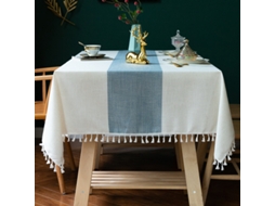 Lurelia Toalha De Mesa Retangular Algodão Linho Poliéster Azul 9090 Cm Lavável Antirrugas Bordado Borlas
