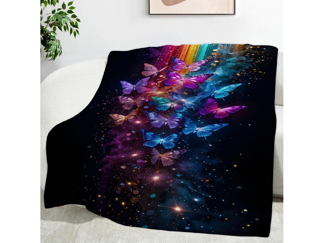 Manta Arco íris Borboleta Colorida 180x200 Cm Multifuncional Macia de Flanela Aconchegante para Cama Escritóri
