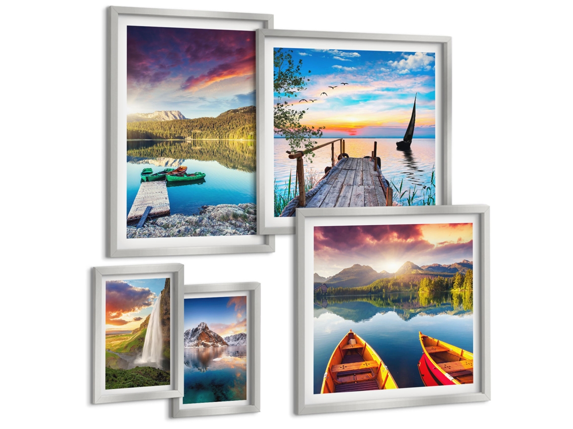 Conjunto De Pinturas Constelação Da Galáxia De Capricórnio Moldura Prateada Quadros Para O Escritório Espelharte (conjunto De 5 Imagens)