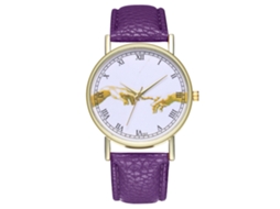 Relógio Analógico de Quartzo com Pulseira Pu Padrão Clássico para Mulheres (roxo)