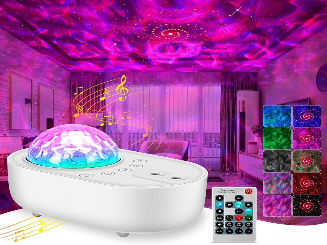 Projetor Lurelia Galaxy com Coluna Bluetooth, Controle Remoto, Rotação de 360°, Céu Estrelado, Sol Integrado, para Quarto
