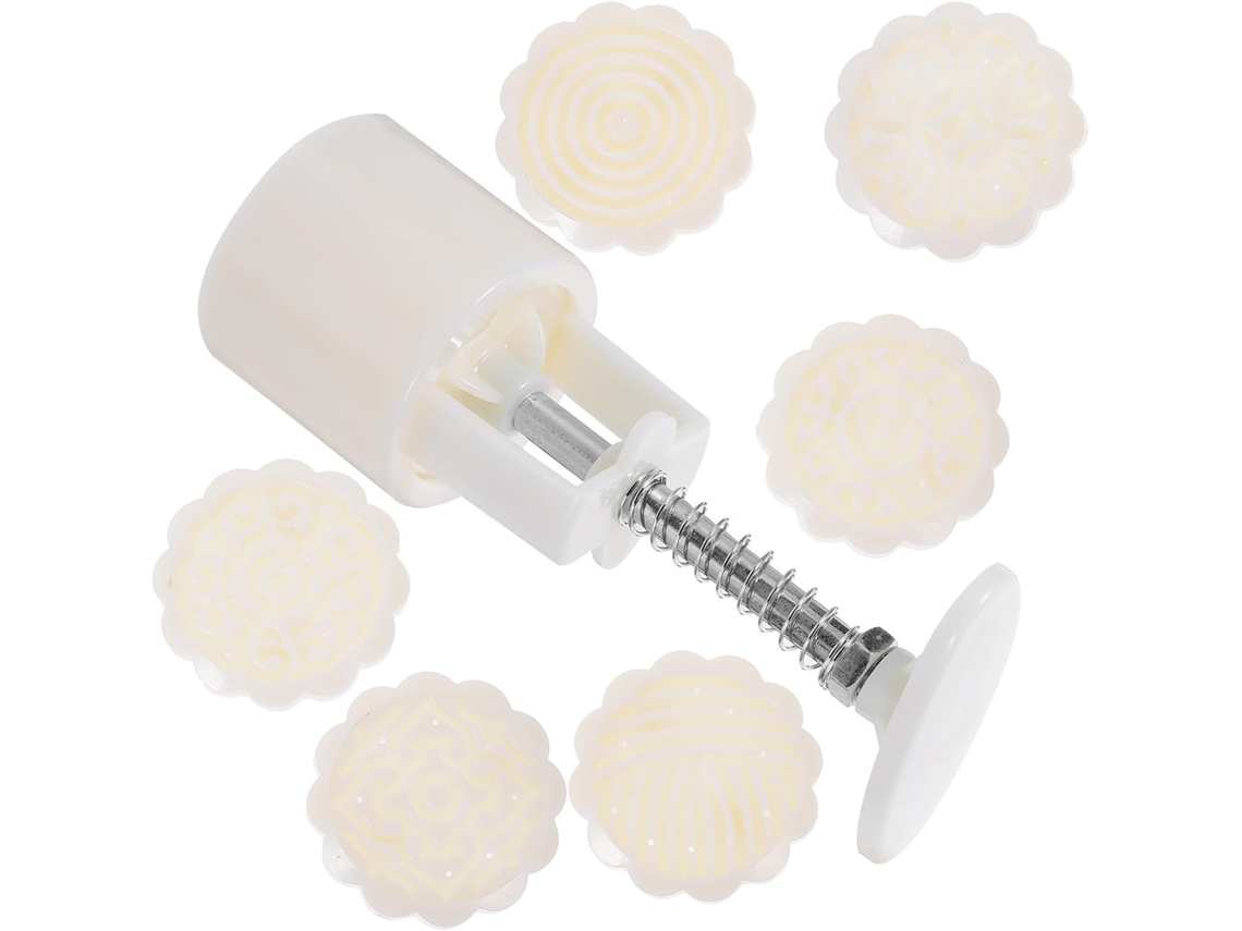 Molde Para Bolos De Lua E Galletas Com 5 Prensas Em Abs Bege Reutilizável