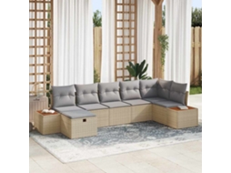 Vidaxl Conjunto De Sofá De Jardim 7 Pcs Bege Rattan Sintético
