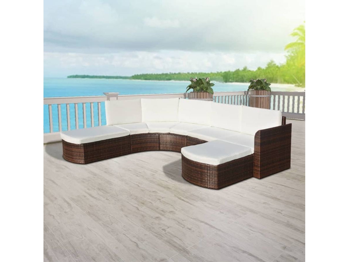 vidaXL Conjunto de sofás de jardim 16 pcs vime castanho Worten.pt