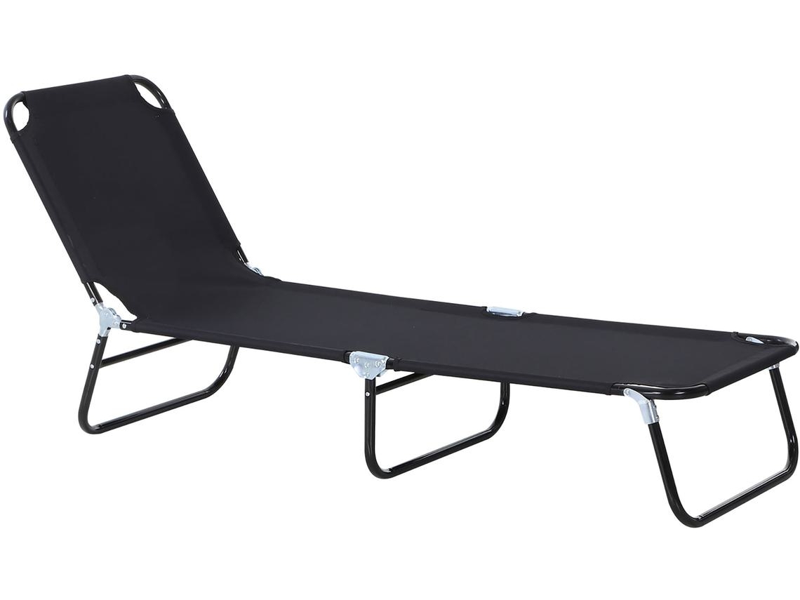 Espreguiçadeira Aço, Tecido Oxford Cor Preto 188x56x28 cm Outsunny