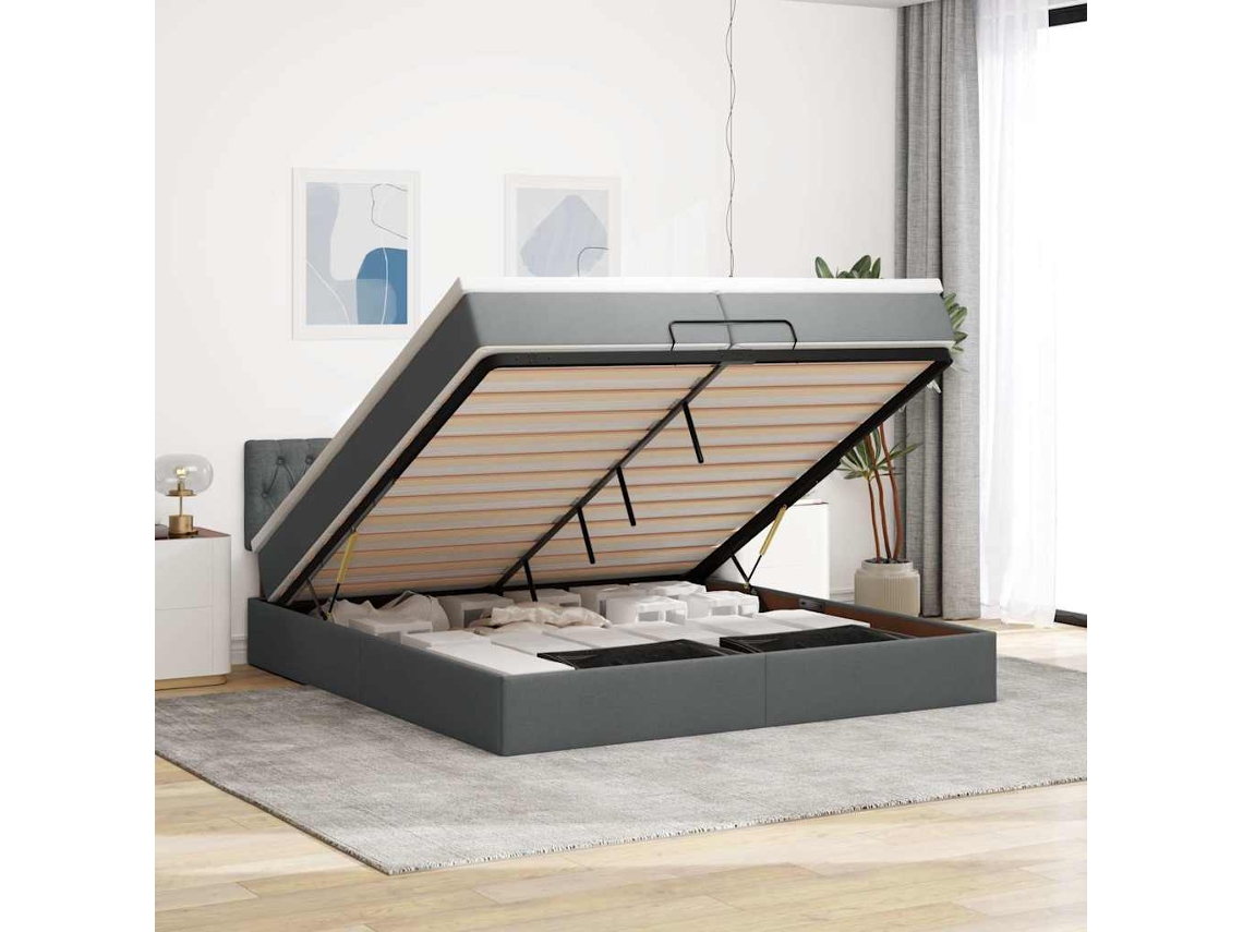 Vidaxl Estrutura De Cama Otomana Com Colchões Tecido Cinzento Escuro