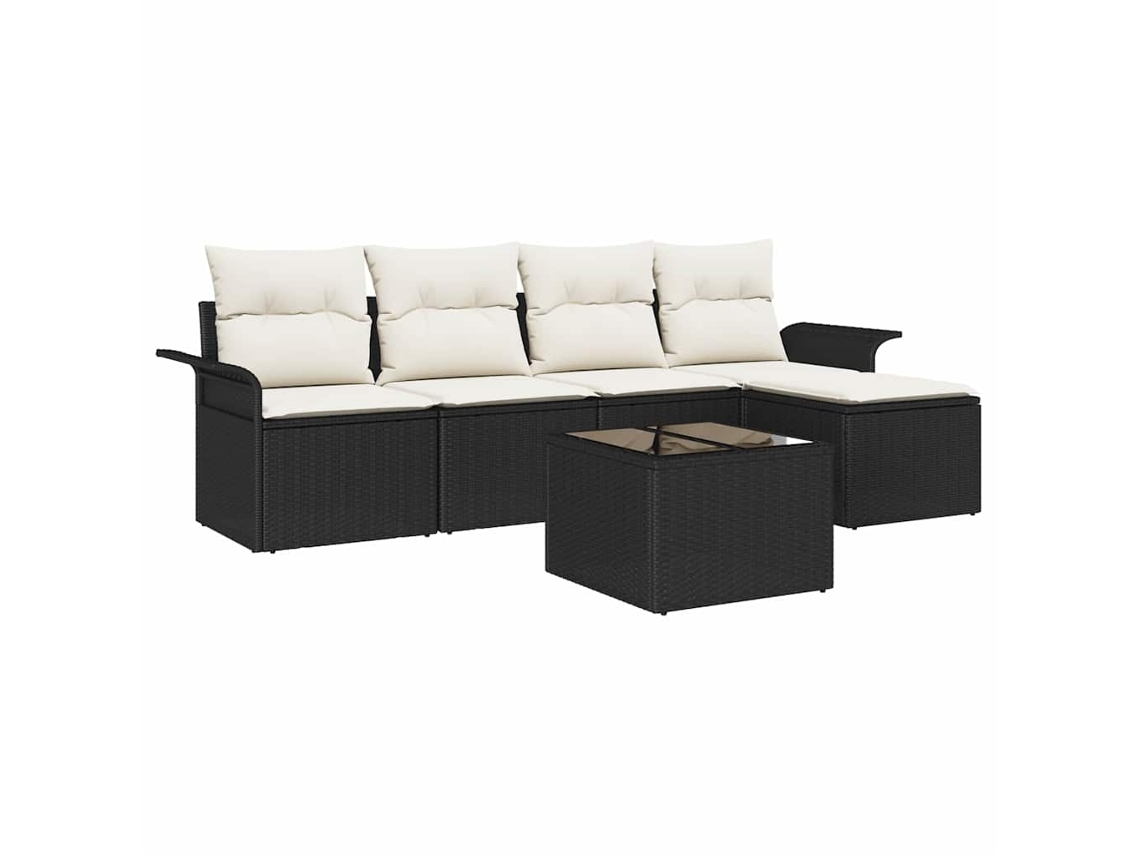 Conjunto de sofá de jardim com almofada, 6 peças, marrom, Vime Pe, EXCLUSIVO DA MAISON