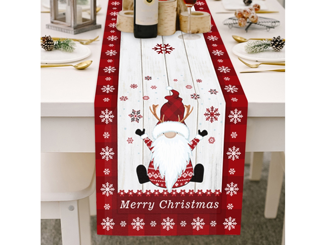Tapete de mesa de Natal com duende listrado de algodão e linho S/MARCA