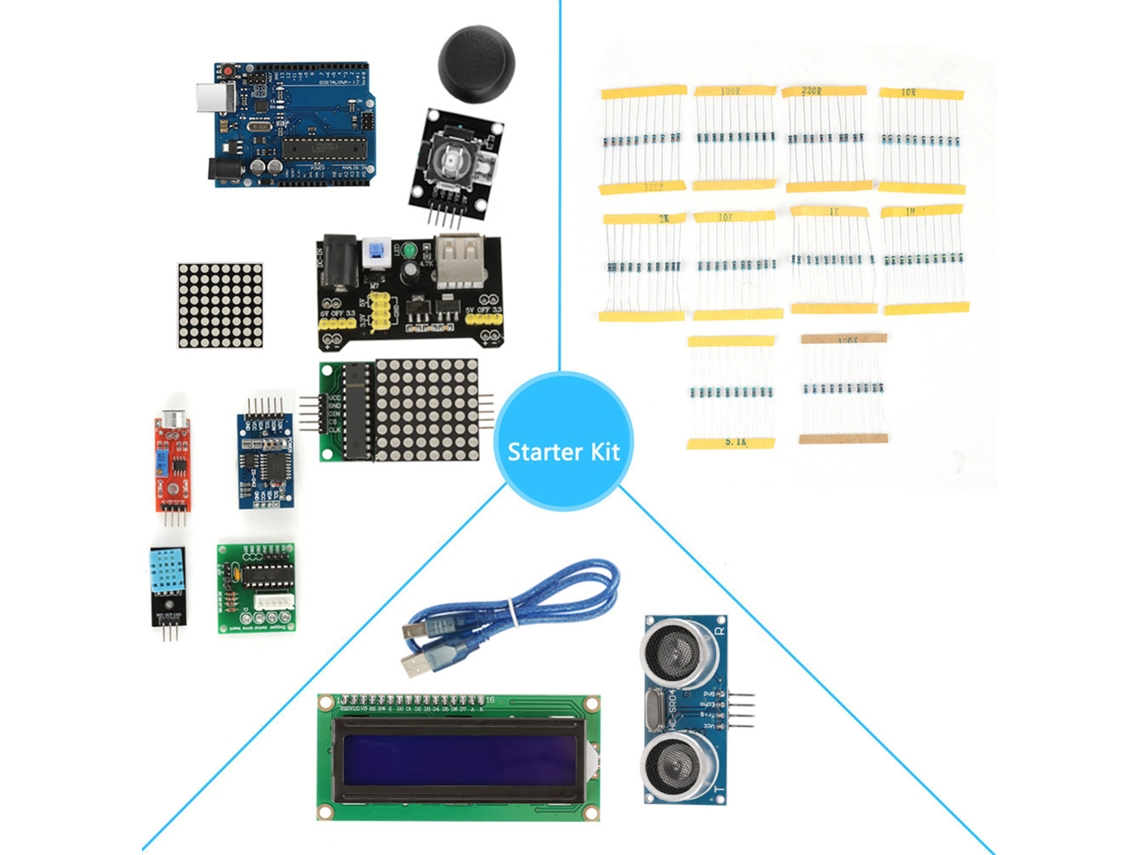 Kit De Iniciante: Placa De Desenvolvimento Com Protoboard, Leds E Peças Essenciais