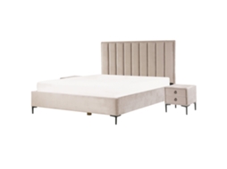 Conjunto De Dormitorio Beliani Sezanne De Terciopelo Beige 150x215x142