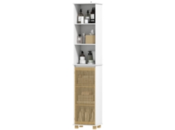 Coluna Banheiro Cor: Branco Armazenamento Com Porta Ripas Bambu E Comp. Abertos