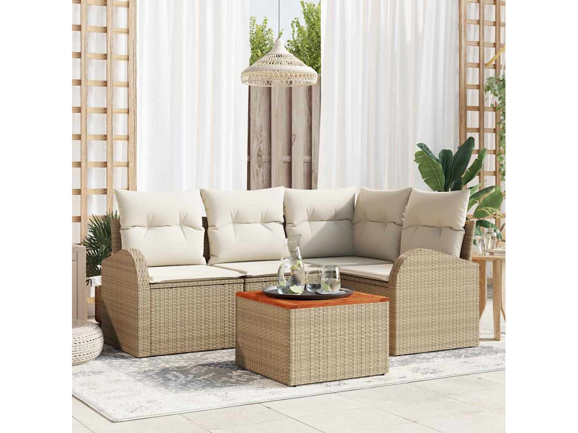 Vidaxl Conjunto De Sofá De Jardim 5 Unid. Bege Vime Pe