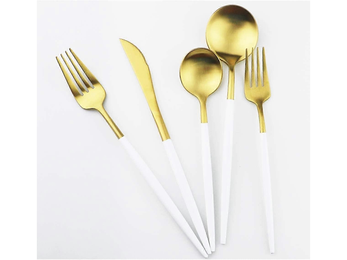 Talheres De Ouro Branco, Conjuntos De Louça De Aço Inoxidável 18/10 Com 5 Peças Olysi Shop