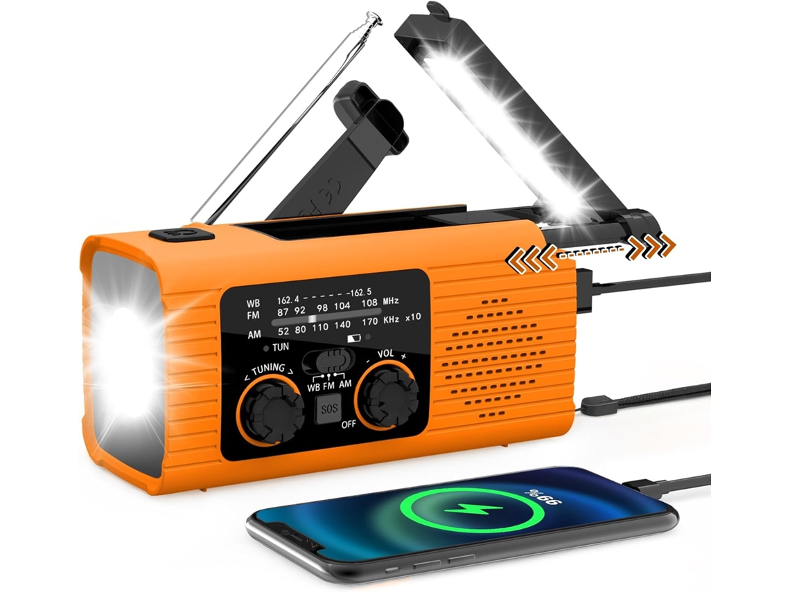 RÁDIO DE MANIVELA AQUAFORGE com carregador de celular de 4000mah