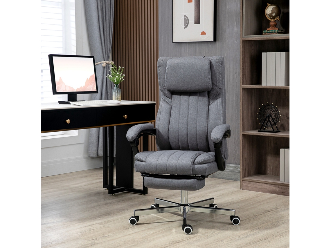 Cadeira Escritório 6 Pontos Massagem Vibração Reclinável Altura Ajustável 65x61x101-113cm Cinza