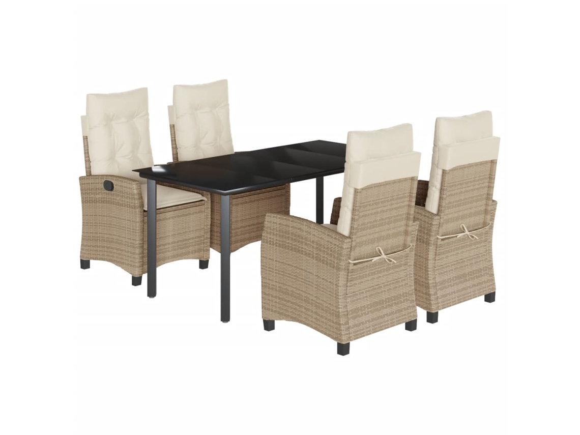 Conjunto de 5 Jantar para Jardim com Almofadões Vime Pe Bege MAISON EXCLUSIVE