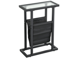 Mesa Auxiliar com Bolso Tecido Metal Vidro Preta 40x18x56cm