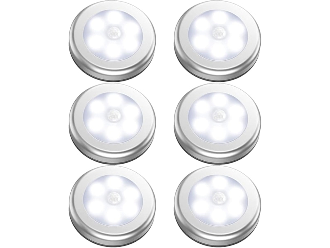 Conjunto de 6 Luzes Led com Sensor de Movimento e Alimentação por Bateria para Ambientes Internos, Incluindo Armários BRILVIBERA