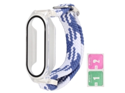 Cinto Trançado Nylon Macio Com Capa Protetora Para Mi Band 7 Azul Branco