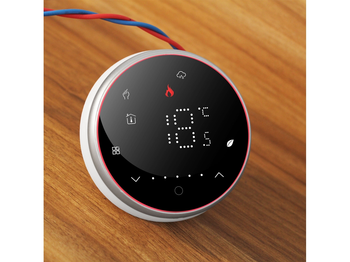 Termostato Inteligente Sem Fio Programável Para Aquecimento De Caldeira Ac95 240v Com Base Redonda Preta Slowmoose