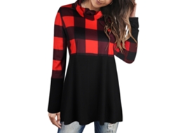 Laxiscreed Top Feminino Vermelho Xl Com Gola Rolê, Manga Longa E Detalhes De Costura Xadrez