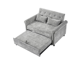 Sofá-cama moderno 3 em 1, sofá de casal de 2 lugares com encosto ajustável e cama de fantasmas em chenille com 2 travesseiros confortáveis.
