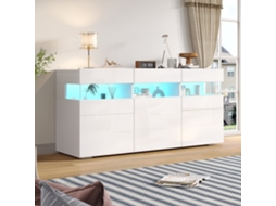 Comoda Moderna Para Sala De Estar 140 Cm, Com 3 Portas E Iluminação Led, Móvel Com Acrílico Transparente E 7 Compartimentos