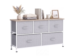 Cômoda 5 Gavetas Tecido Metal Quarto Cinza