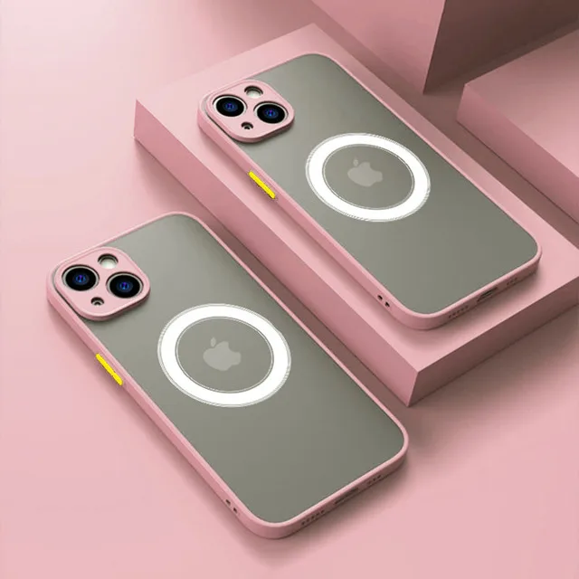 Capa Protetora Magnética (rosa Para Iphone 12), Capa De Carregamento À Prova De Choque.