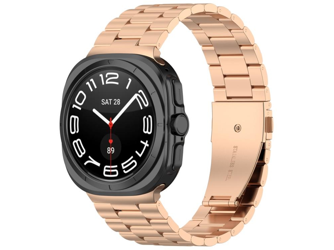 Bracelete para Samsung Galaxy Watch 8 / 8 Classic Aço Inoxidável com Três Contas e Ferramenta de Remoção Ouro Rosa XIAOMOYU