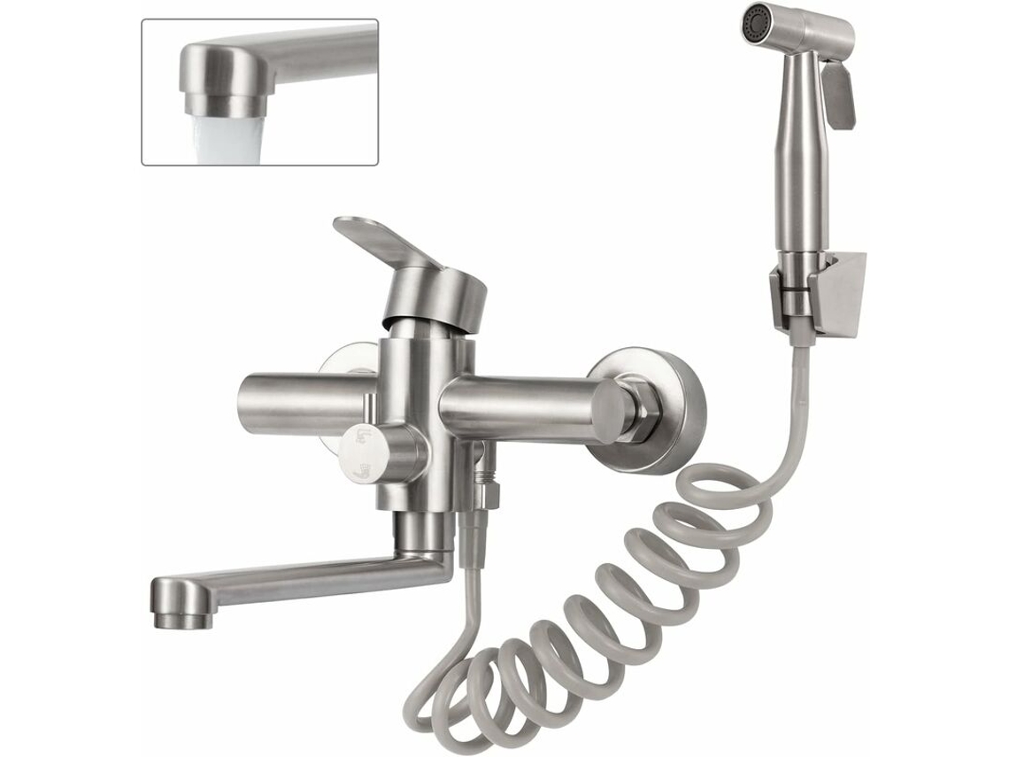 Pulverizador Para Torneira De Cozinha, Parede, Aço Inoxidável, Tubo Rotativo De 23 Cm, Misturador Giratório 360°